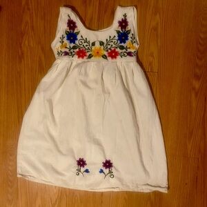 Traditional Mexican Embroidered Floral Dress White Boho Peasant Girls Size 10
